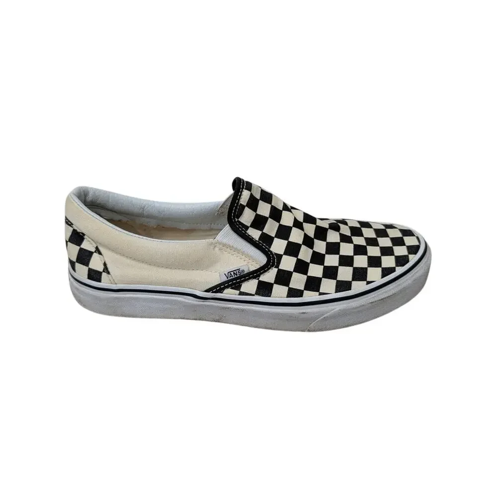 Vans Classic Slip-On Checkerboard Shoes Men's Size 10 Black Cream